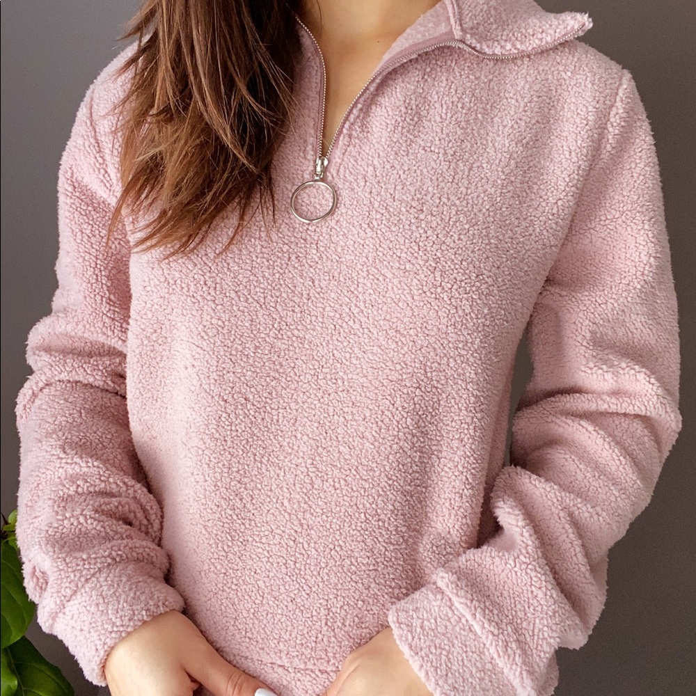 Quarter Zipper Mauve Cropped Sherpa
